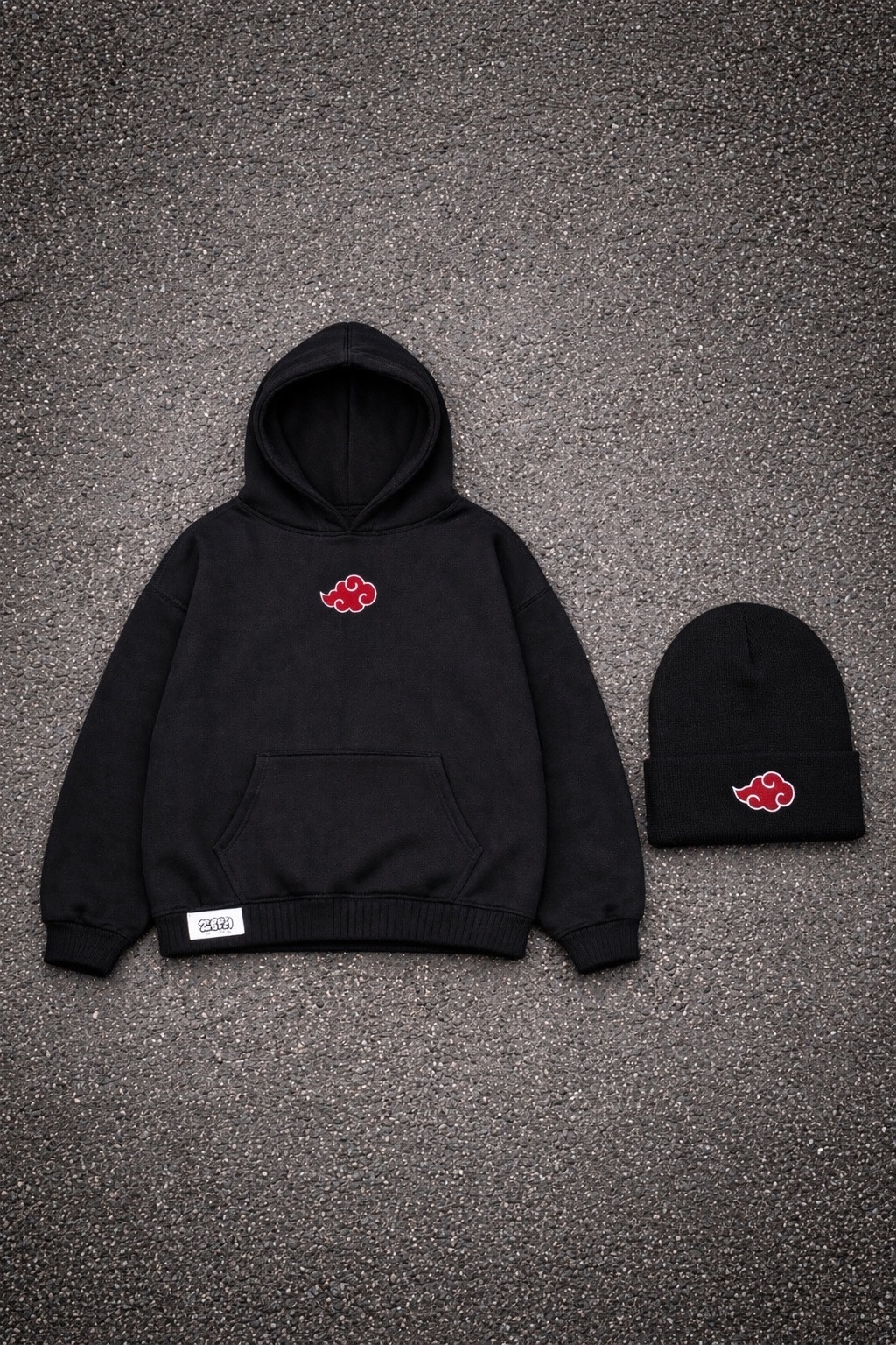 Itachi-inspired sweatshirt + Akatsuki winter hat